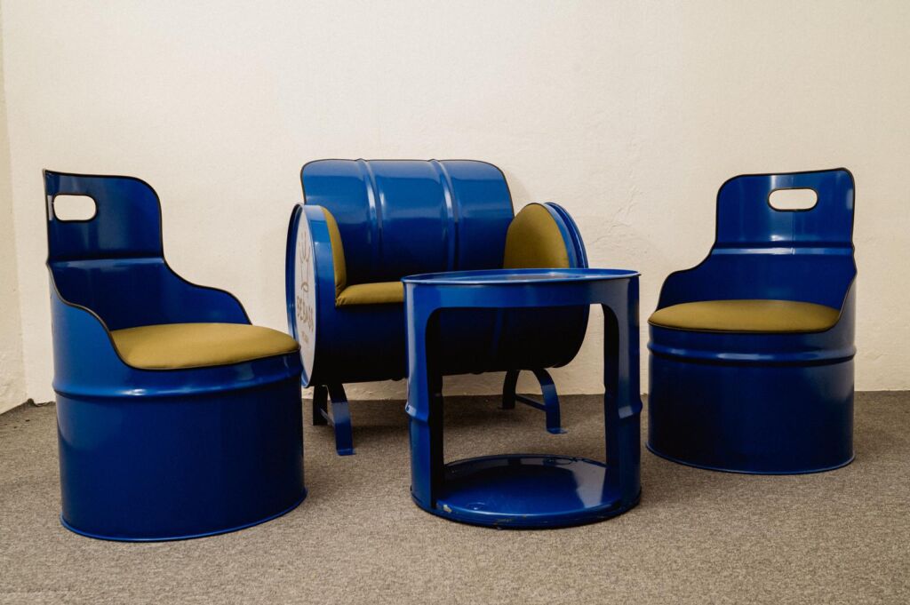ROYAL BARREL – lounge set 4v1 (modrá + olivové sedáky)
